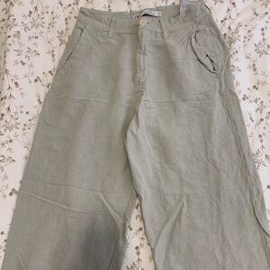 Zara Studio Linen Blend Wide Leg Pants